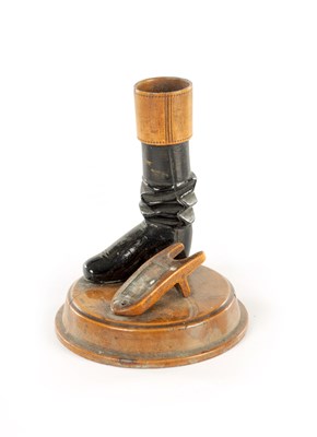 Lot 1125 - A LATE 19TH CENTURY CARVED TREEN MATCHSTICK HOLDER