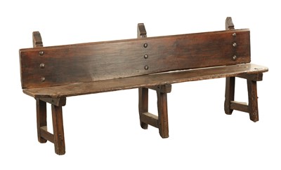 Lot 1240 - A LARGE 17TH CENTURY SPANISH FRUITWOOD AND WALNUT HALL BENCH