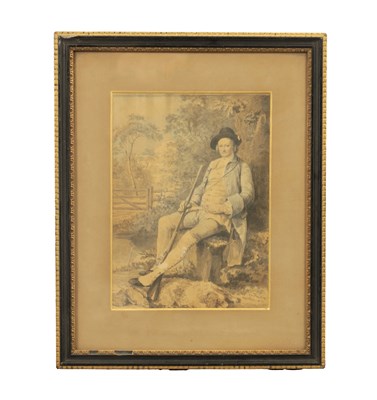 Lot 1040 - A SMALL WATERCOLOUR OF A MAN WITH GUN
