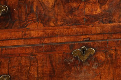 Lot 1238 - A GOOD EARLY 18TH CENTURY FIGURED WALNUT AND HERRING-BANDED CHEST ON CHEST WITH STARBURST BASE