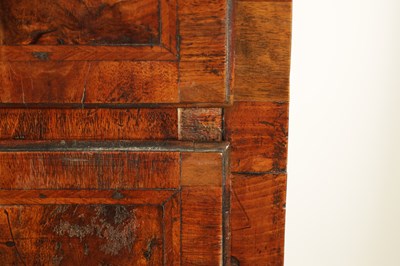 Lot 1238 - A GOOD EARLY 18TH CENTURY FIGURED WALNUT AND HERRING-BANDED CHEST ON CHEST WITH STARBURST BASE