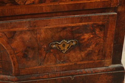 Lot 1238 - A GOOD EARLY 18TH CENTURY FIGURED WALNUT AND HERRING-BANDED CHEST ON CHEST WITH STARBURST BASE