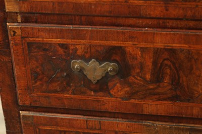 Lot 1238 - A GOOD EARLY 18TH CENTURY FIGURED WALNUT AND HERRING-BANDED CHEST ON CHEST WITH STARBURST BASE