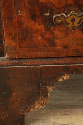 Lot 1238 - A GOOD EARLY 18TH CENTURY FIGURED WALNUT AND HERRING-BANDED CHEST ON CHEST WITH STARBURST BASE