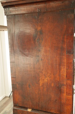 Lot 1238 - A GOOD EARLY 18TH CENTURY FIGURED WALNUT AND HERRING-BANDED CHEST ON CHEST WITH STARBURST BASE