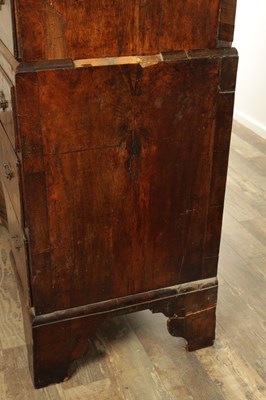 Lot 1238 - A GOOD EARLY 18TH CENTURY FIGURED WALNUT AND HERRING-BANDED CHEST ON CHEST WITH STARBURST BASE