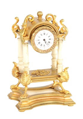 Lot 1742 - A MINIATURE 19TH CENTURY SWISS ORMOLU AND BONE BOUDOIR CLOCK