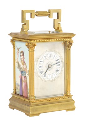 Lot 1504 - A LATE 19TH CENTURY FRENCH PORCELAIN PANELLED REPEATING CARRIAGE CLOCK