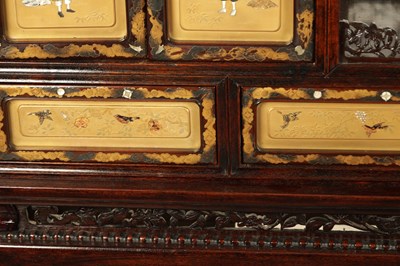 Lot 155 - A FINE 19TH CENTURY JAPANESE CARVED HARDWOOD SHIBIYAMA PANELLED DISPLAY CABINET