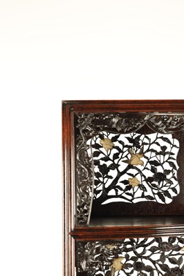 Lot 155 - A FINE 19TH CENTURY JAPANESE CARVED HARDWOOD SHIBIYAMA PANELLED DISPLAY CABINET