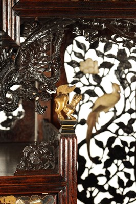 Lot 155 - A FINE 19TH CENTURY JAPANESE CARVED HARDWOOD SHIBIYAMA PANELLED DISPLAY CABINET