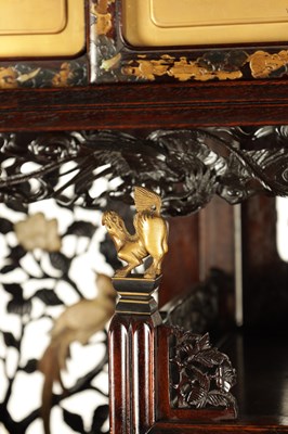 Lot 155 - A FINE 19TH CENTURY JAPANESE CARVED HARDWOOD SHIBIYAMA PANELLED DISPLAY CABINET