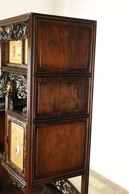 Lot 155 - A FINE 19TH CENTURY JAPANESE CARVED HARDWOOD SHIBIYAMA PANELLED DISPLAY CABINET