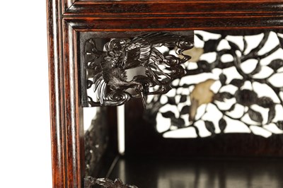 Lot 155 - A FINE 19TH CENTURY JAPANESE CARVED HARDWOOD SHIBIYAMA PANELLED DISPLAY CABINET
