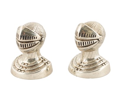 Lot 330 - A PAIR OF VICTORIAN KNIGHT'S HELMET PEPPERS