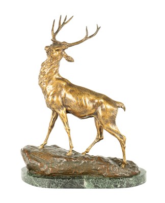 Lot 953 - THOMAS CARTIER (1907-2001). A 20TH CENTURY GILT BRONZE SCULPTURE OF A STAG
