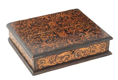 Lot 1139 - AN 18TH CENTURY SEAWEED MARQUETRY INLAID LACE BOX