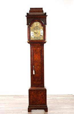 Lot 1561 - JOHN HODGES, CLEMENTS LANE, LONDON. AN EARLY 18TH CENTURY HERRING-BANDED BURR WALNUT 8-DAY LONGCASE CLOCK