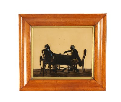 Lot 1010 - A 19TH CENTURY SILHOUETTE OF CHESS PLAYERS