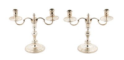 Lot 485 - A PAIR OF GEORGE VI SILVER CANDELABRA