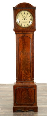 Lot 1486 - KAISER & KLEYSER, 4 BROAD STREET BLOOMSBURY, A REGENCY FIGURED MAHOGANY LONGCASE CLOCK