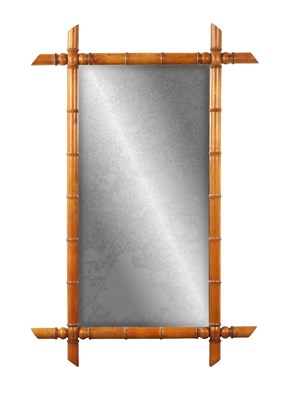 Lot 1585 - A 19TH CENTURY FAUX BAMBOO HANGING MIRROR