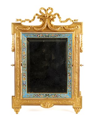 Lot 737 - A 19TH CENTURY FRENCH ORMOLU AND CHAMPLEVE ENAMEL DRESSING TABLE MIRROR