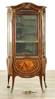 Lot 1232 - A GOOD 19TH CENTURY ROSEWOOD AND MARQUETRY INLAID ENGLISH MADE VITRINE BY JAMES SHOOLBRED LONDON.