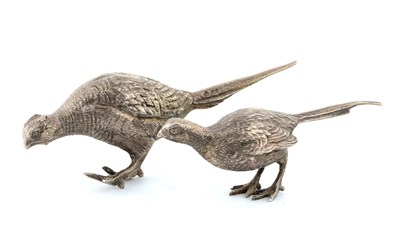Lot 312 - A PAIR OF ELIZABETH II SILVER GAME BIRD SCULPTURES
