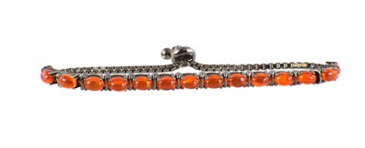 Lot 526a - A LADIES CABOCHON FIRE OPAL SILVER BRACELET