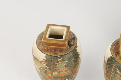 Lot 120 - A CASED PAIR OF JAPANESE MEIJI PERIOD SATSUMA PORCELAIN VASES BY GIZAN