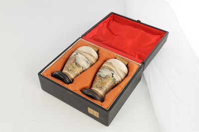 Lot 120 - A CASED PAIR OF JAPANESE MEIJI PERIOD SATSUMA PORCELAIN VASES BY GIZAN