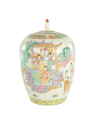 Lot 221 - A CHINESE FAMILLE ROSE PORCELAIN GINGER JAR AND COVER