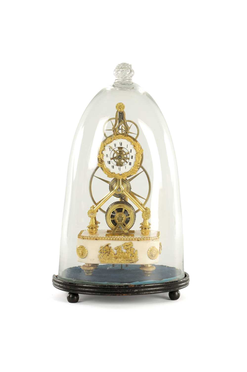 Lot 73 - AN EARLY 19TH CENTURY FRENCH EMPIRE SINGLE FUSEE SKELETON CLOCK WITH PIN WHEEL ESCAPEMENT