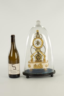 Lot 73 - AN EARLY 19TH CENTURY FRENCH EMPIRE SINGLE FUSEE SKELETON CLOCK WITH PIN WHEEL ESCAPEMENT