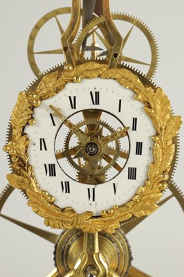 Lot 73 - AN EARLY 19TH CENTURY FRENCH EMPIRE SINGLE FUSEE SKELETON CLOCK WITH PIN WHEEL ESCAPEMENT