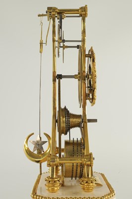 Lot 73 - AN EARLY 19TH CENTURY FRENCH EMPIRE SINGLE FUSEE SKELETON CLOCK WITH PIN WHEEL ESCAPEMENT