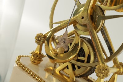 Lot 73 - AN EARLY 19TH CENTURY FRENCH EMPIRE SINGLE FUSEE SKELETON CLOCK WITH PIN WHEEL ESCAPEMENT