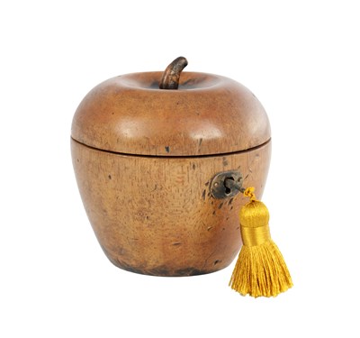 Lot 1082 - A GEORGE III STYLE FRUITWOOD TEA CADDY IN THE FORM OF AN APPLE
