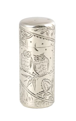 Lot 298 - AN EDWARD VII BRIGHT CUT CYLINDRICAL SILVER PERFUME BOTTLE