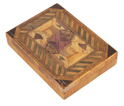 Lot 777 - AN 18TH CENTURY COLOURED STRAW CARD GAMES BOX