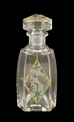 Lot 12 - AN ART DECO FRENCH PAINTED WHISKEY DECANTER