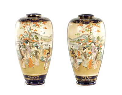 Lot 157 - A PAIR OF JAPANESE MEIJI PERIOD SATSUMA PORCELAIN VASES