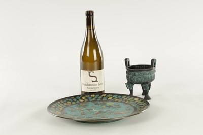 Lot 174 - A CHINESE CLOISONNE ENAMEL CHARGER AND A BRONZE CENSER