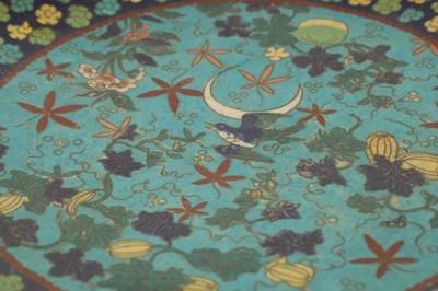 Lot 174 - A CHINESE CLOISONNE ENAMEL CHARGER AND A BRONZE CENSER