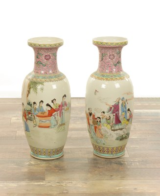 Lot 223 - A LARGE PAIR OF CHINESE FAMILLE ROSE PORCELAIN VASES