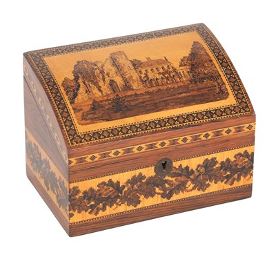 Lot 1143 - A LATE 19TH CENTURY TUNBRIDGE WARE DOMED STATIONARY BOX