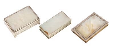Lot 1102 - A COLLECTION OF TWO SILVER AND MOTHER OF PEARL MOUNTED BOXES AND A NOTEPAD