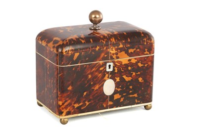 Lot 1085 - A LATE REGENCY FIGURED TORTOISESHELL TEA CADDY OF LARGE SIZE