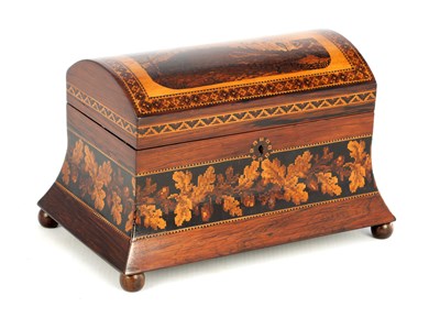 Lot 1103 - A LATE 19TH CENTURY TUNBRIDGE WARE DOME TOPPED TEA CADDY